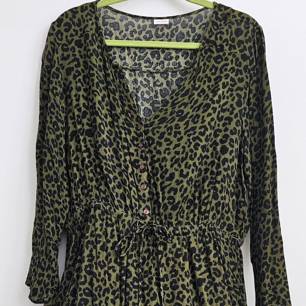 Leopard print Tie waist ruffle bottom detail dress
